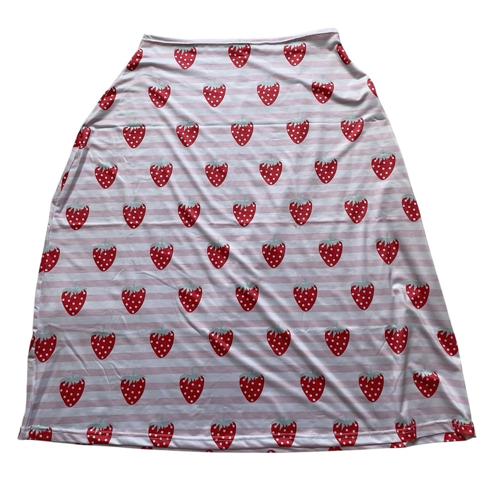 Striped Strawberry Print Pink and White‎ Skirt